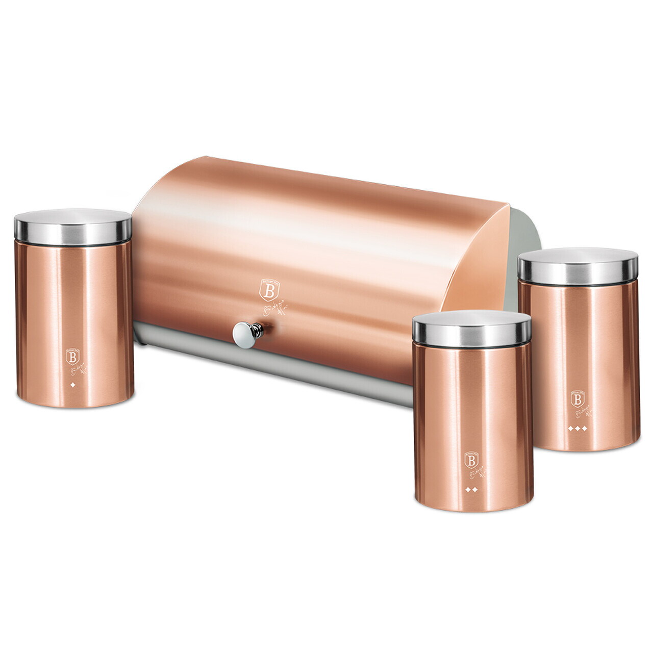 Set cutie pentru paine si 3 recipiente Berlinger Haus, Rose Gold, 38.5x28x18.5 cm, inox, roz/argintiu - imagine 5